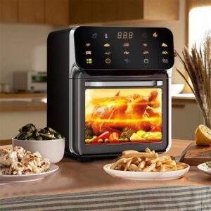 SPZTJK Mini-Backofen, 10-Liter-Heißluftfritteuse mit Backfunktion, Heißluftfritteuse, Toaster, Pizzaofen, Back- und Toastfunktion, Umluft, Zeit- und Temperatursteuerung, Timer, 1350W, schwarz